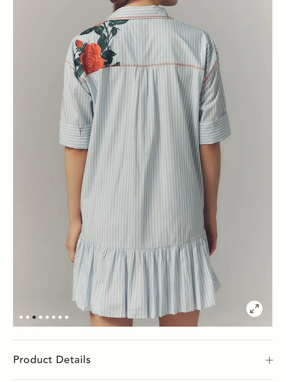 Maeve White & Green Striped Mini Dress with Red Rose Appliqué - Picture 4 of 9